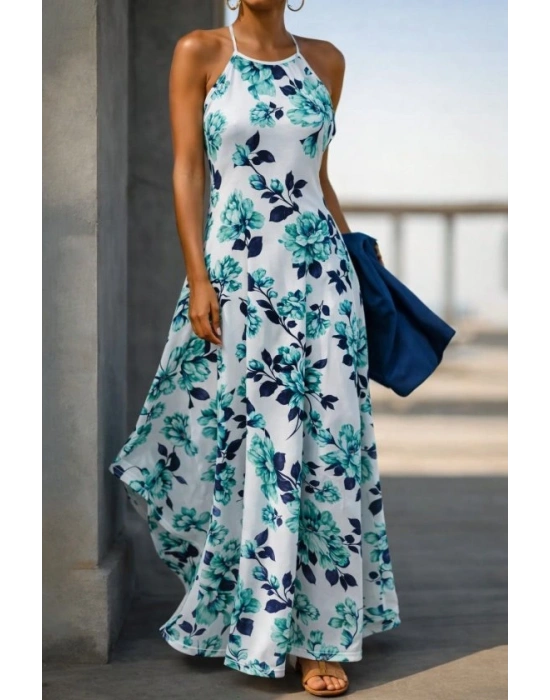 Kadın Omuzlardan Açık Ip Askılı Desenli Uzun Süprem Elbise