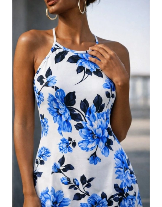 Kadın Omuzlardan Açık Ip Askılı Desenli Uzun Süprem Elbise