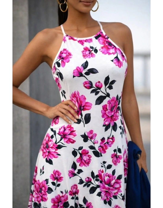 Kadın Omuzlardan Açık Ip Askılı Desenli Uzun Süprem Elbise