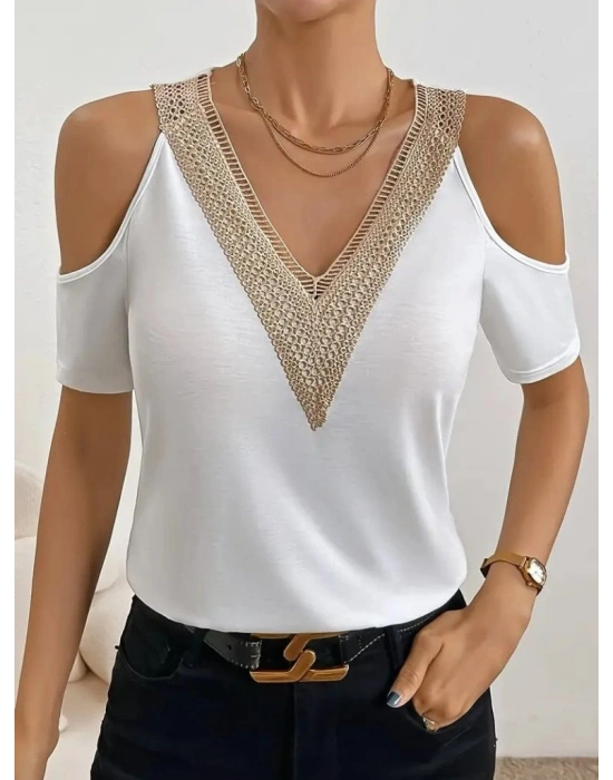 Kadın Omuzlardan Açık V Yakalı Viskon Bluz