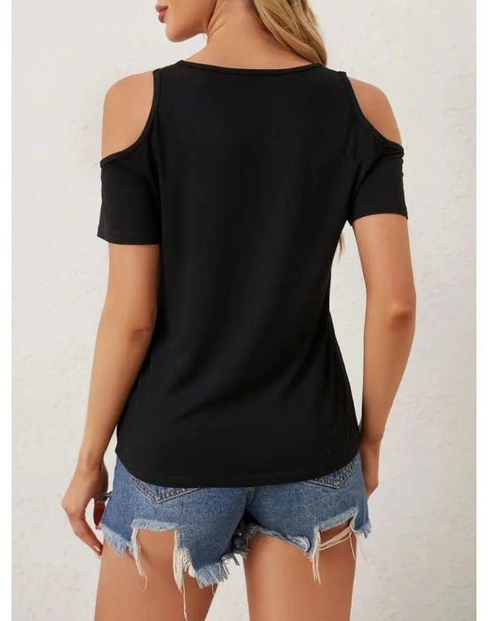 Kadın Omuzlardan Açık V Yakalı Viskon Bluz