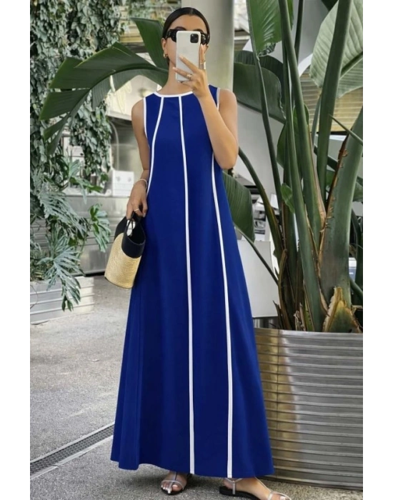 Kadın Omuzlardan Açık Yaka Ince şerit Detaylı Uzun Viskon Elbise