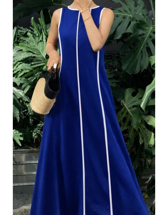 Kadın Omuzlardan Açık Yaka Ince şerit Detaylı Uzun Viskon Elbise