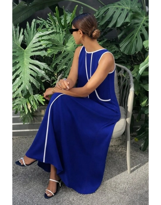 Kadın Omuzlardan Açık Yaka Ince şerit Detaylı Uzun Viskon Elbise