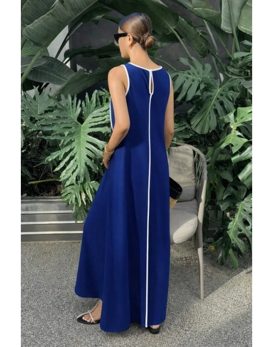 Kadın Omuzlardan Açık Yaka Ince şerit Detaylı Uzun Viskon Elbise