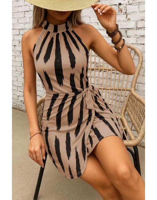 Kadın Omuzlardan Açık Yarı Balıkçı Yaka Yandan çapraz Bağlama Detaylı Süprem Kısa Elbise