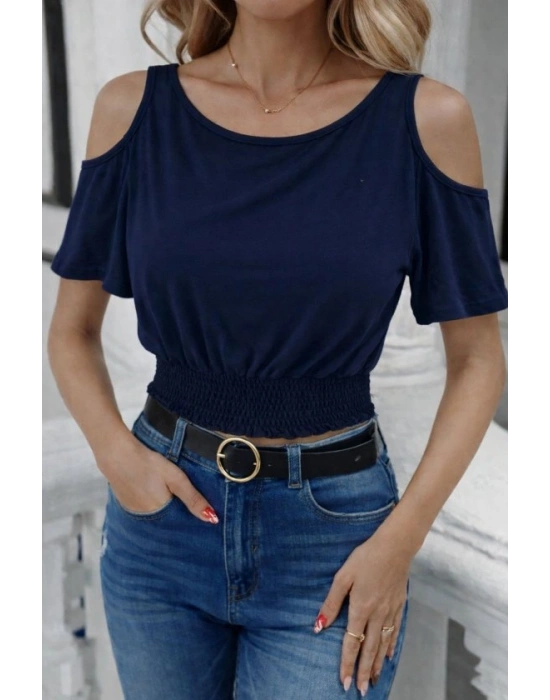 Kadın Omuzu Açık Beli astikli Kısa Kol Bluz