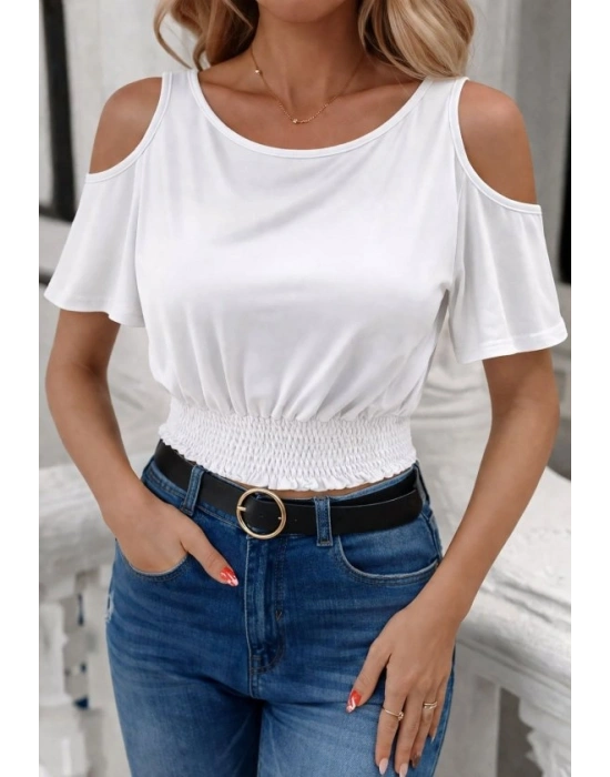 Kadın Omuzu Açık Beli astikli Kısa Kol Bluz