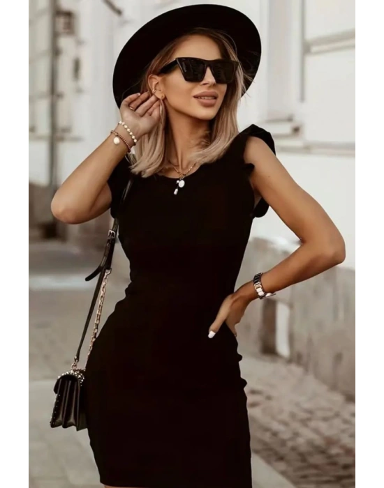 Kadın Omzu Volanlı Bisiklet Yaka Kaşkorse Mini Elbise