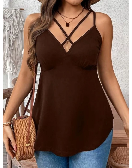 Kadın önden çapraz Askılı Uzun Vıskon Bluz