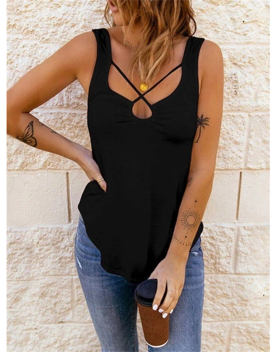 Kadın önden çapraz Detay şerit Askılı Viskon Bluz