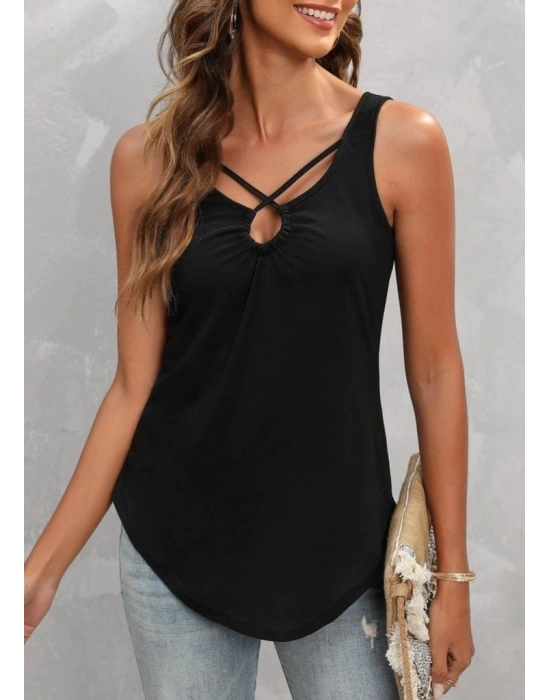 Kadın önden çapraz Detay şerit Askılı Viskon Bluz