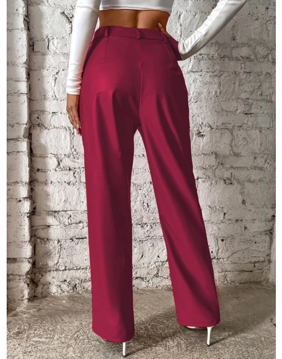 Kadın önden Fermuarlı Cepli Geniş Kesim Lame Deri Pantolon