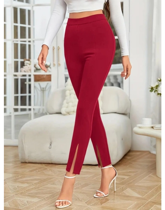 Kadın önden Yırtmaçlı Yüksek Bel Ithal Krep Pantolon