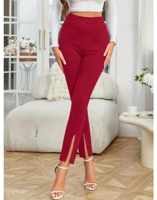 Kadın önden Yırtmaçlı Yüksek Bel Ithal Krep Pantolon