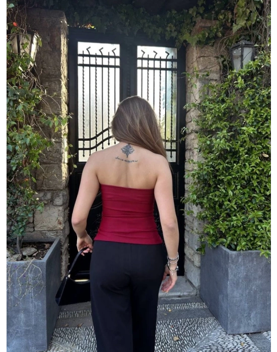 Kadın Ottoman Kumaş Düğme Detaylı Büstiyer Crop