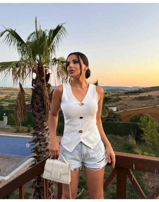 Kadın Ottoman Kumaş Düğmeli Yelek