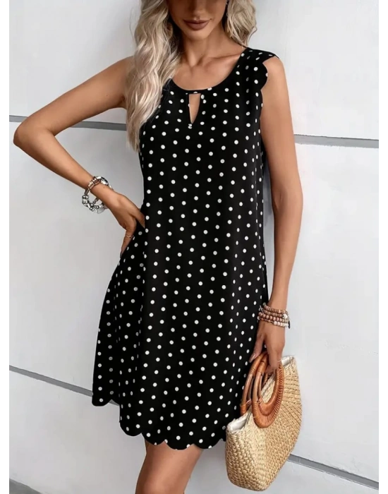 Kadın Pencere Detay Lazer Kesim Puantiyeli Süprem Elbise