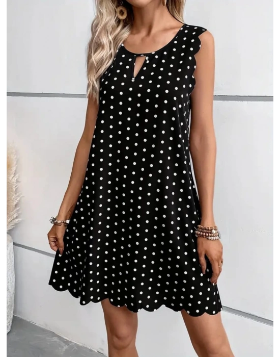 Kadın Pencere Detay Lazer Kesim Puantiyeli Süprem Elbise