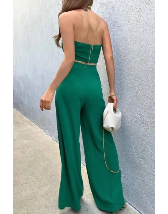 Kadın Pera Keten Kumaş Halka Detaylı Sırt etal Fermuarlı Bel Gizli Fermuarlı Büstiyer Pantolon Takım