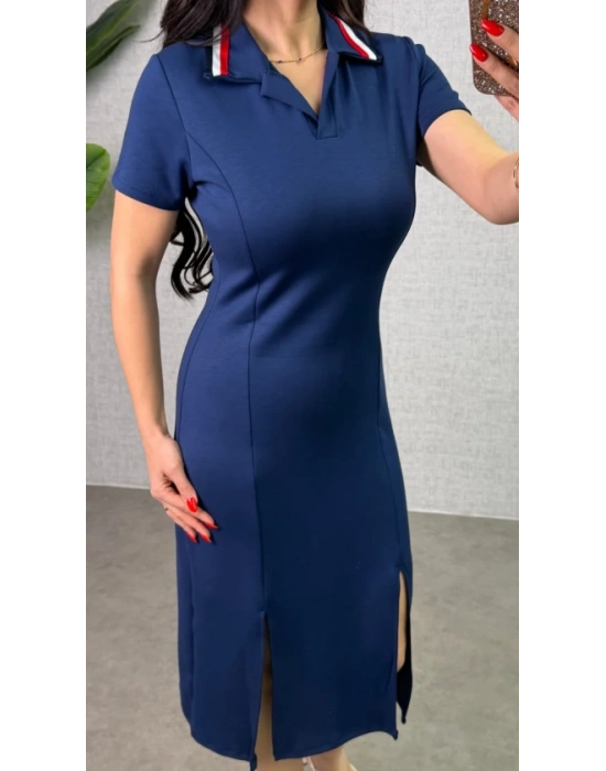 Kadın Polo Yaka çift Yırtmaç Detay odal Kumaş idi Boy Elbise