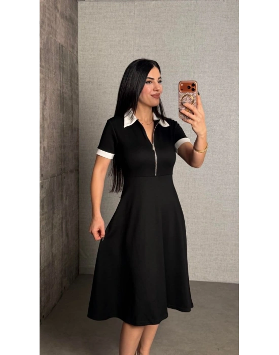 Kadın Polo Yaka Fermuar Detaylı odal idi Elbise