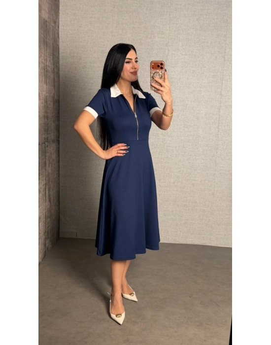 Kadın Polo Yaka Fermuar Detaylı odal idi Elbise