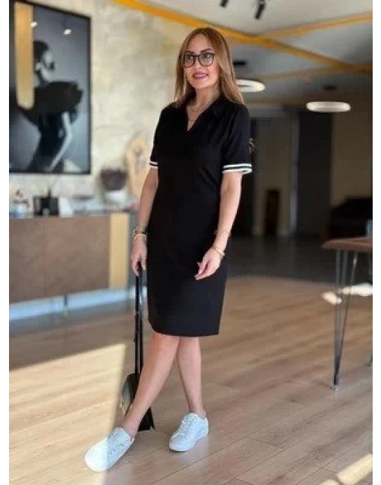 Kadın Polo Yaka Kol Ribanalı Çift Sweat Elbise