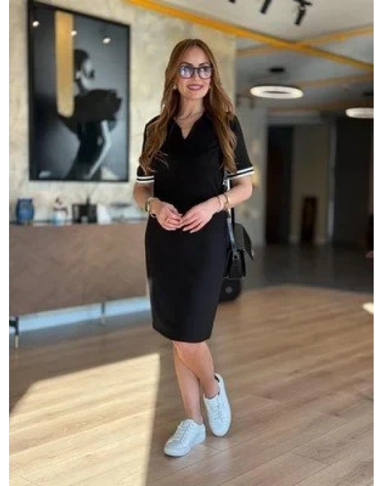 Kadın Polo Yaka Kol Ribanalı Çift Sweat Elbise