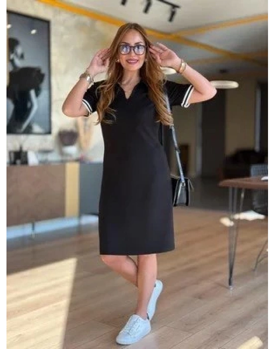 Kadın Polo Yaka Kol Ribanalı Çift Sweat Elbise