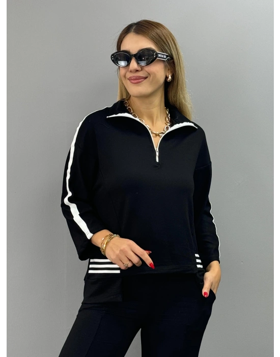 Kadın Polo Yaka Paça Yırtmaçlı Ribanalı İkili Takım