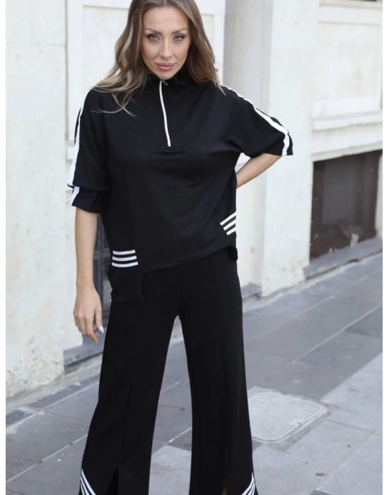 Kadın Polo Yaka Paça Yırtmaçlı Ribanalı İkili Takım
