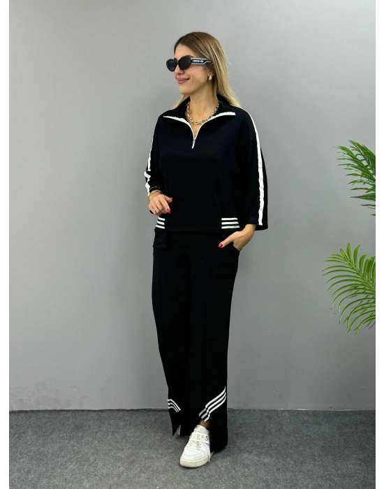 Kadın Polo Yaka Paça Yırtmaçlı Ribanalı İkili Takım