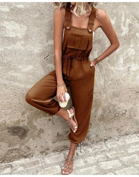 Kadın Poplin Kumaş Likralı Askılı Tulum