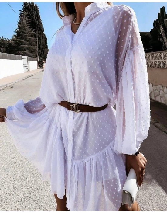 Kadın Puantiyeli Içi Astarlı Tül Elbise