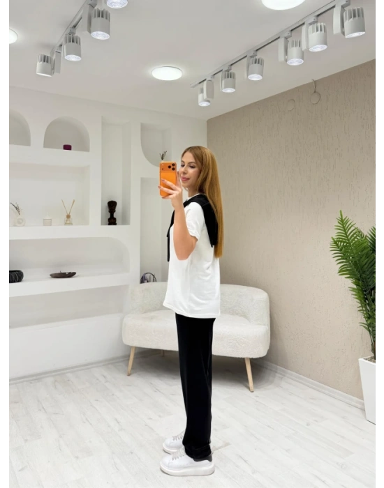 Kadın şal Dahil Bisiklet Yaka Bluz Ve Pantolon üçlü Takım