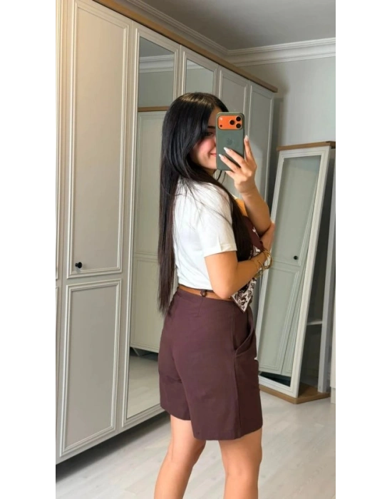 Kadın şal Desen Detay Bluz Ve Keten şort Ikili Takım