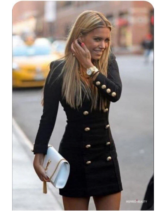 Kadın Scuba Dalgıç Kumaş Dugme Detaylı ini Elbise