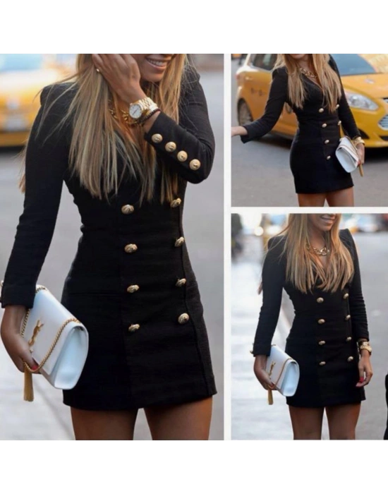 Kadın Scuba Dalgıç Kumaş Dugme Detaylı ini Elbise