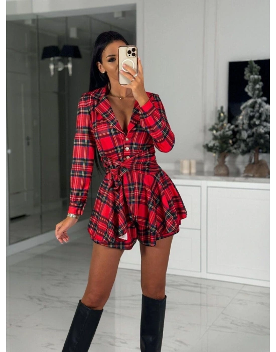 Kadın Scuba Kumaş Ekose Baskı şort Elbise