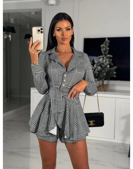 Kadın Scuba Kumaş Ekose Baskı şort Elbise