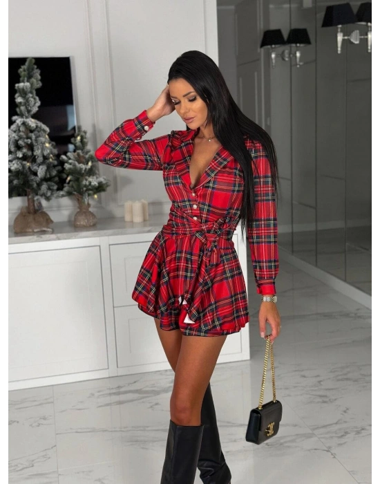 Kadın Scuba Kumaş Ekose Baskı şort Elbise