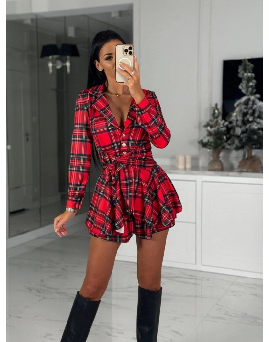 Kadın Scuba Kumaş Ekose Baskı şort Elbise