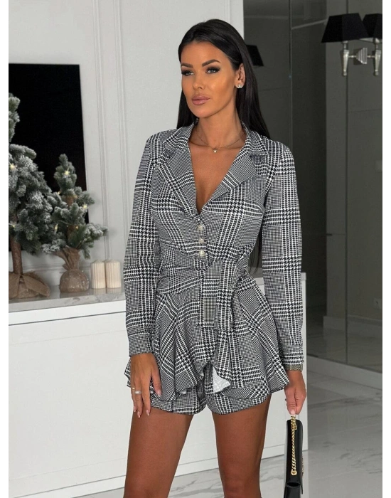 Kadın Scuba Kumaş Ekose Baskı şort Elbise