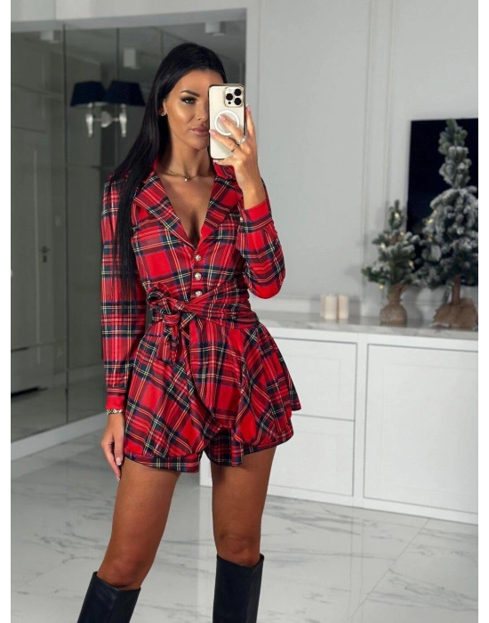 Kadın Scuba Kumaş Ekose Baskı şort Elbise