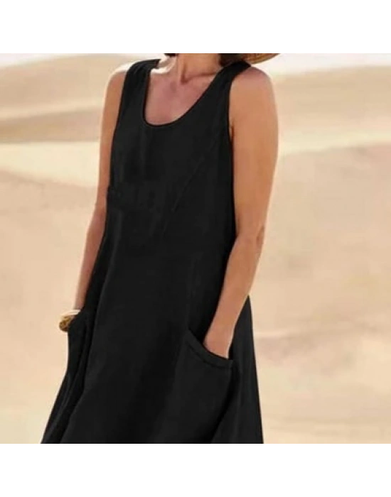 Kadın Sıfır Kol Cep Detay Salaş Aerobin Elbise