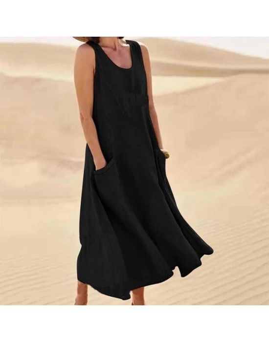 Kadın Sıfır Kol Cep Detay Salaş Aerobin Elbise