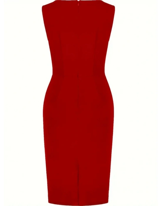 Kadın Sıfır Kol Eteği Pile Detaylı Ithal Krep Elbise