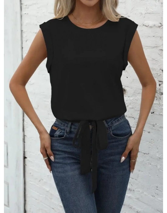 Kadın Sıfır Kol Etek Ucu Bağlama Detay Ithal Krep Bluz