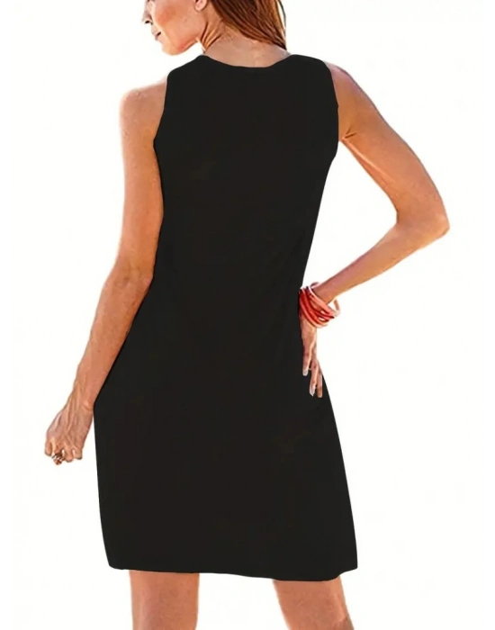 Kadın Sıfır Kol Göğüs Altı Pileli Viskon Elbise
